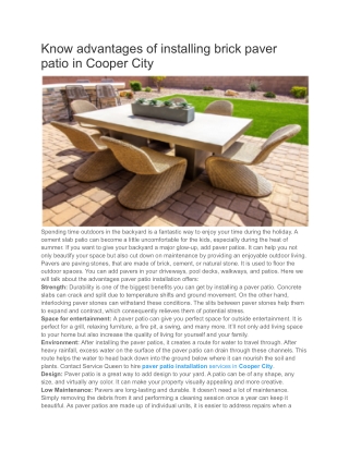 Know advantages of installing brick paver patio in Cooper City