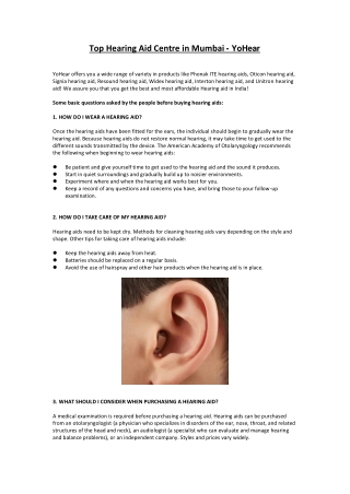 Top Hearing Aid Centre in Mumbai - YoHear