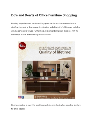 Do’s and Don’ts for Office Furniture Shopping | Bawa Furniture LDH