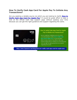 How To Verify Cash App Card For Apple Pay To Initiate Any Transactions?