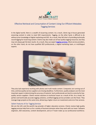 Effective Retrieval and Consumption of Content Using Our Efficient Metadata  Tag