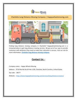 Charlotte Long Distance Moving Company  Happywheelsmoving