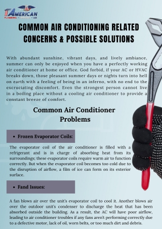 Common Air Conditioning Related Concerns & Possible Solutions