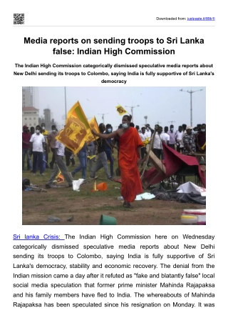 Media reports on sending troops to Sri Lanka false- Indian High Commission