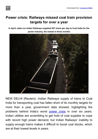 Power crisis- Railways missed coal train provision targets for over a year
