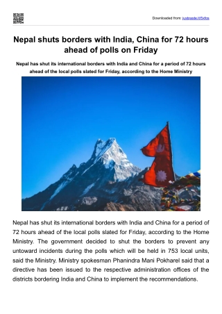 Nepal shuts borders with India, China for 72 hours ahead of polls on Friday