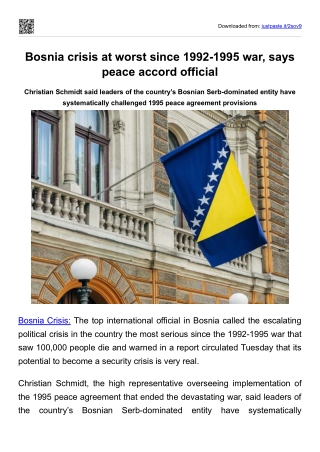 Bosnia crisis at worst since 1992-1995 war, says peace accord official