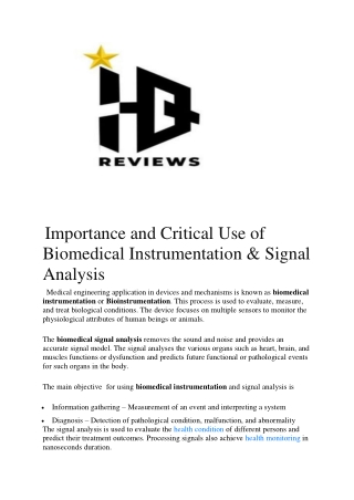 Importance and Critical Use of Biomedical Instrumentation and Signal Analysis