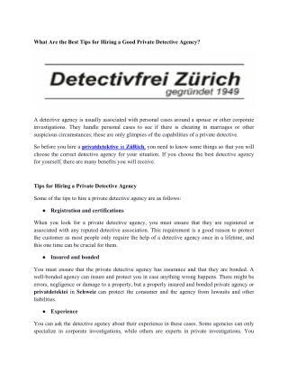 Privatdetektive in Schweiz
