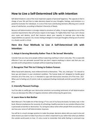 How to Live a Self-Determined Life with Intention