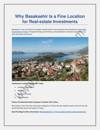 Why Basaksehir Is a Fine Location for Real-estate Investments