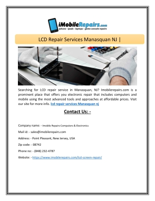 LCD Repair Services Manasquan NJ  Imobilerepairs