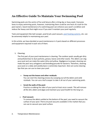 An Effective Guide To Maintain Your Swimming Pool