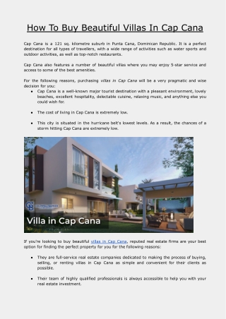 How To Buy Beautiful Villas In Cap Cana