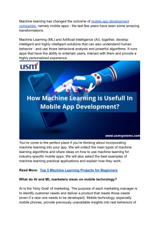 How Machine Learning is Usefull In Mobile App Development