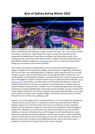 Best of Sydney during Winter 2022
