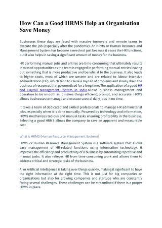 How Can a Good HRMS Help an Organisation Save Money?
