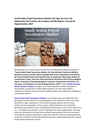 Saudi Arabia Polyol Sweeteners Market Research Report 2021-2027