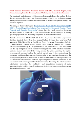 North America Bioelectric Medicine Market 2021-2031, Size, Share, Trends, PDF