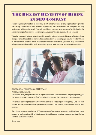 The Biggest Benefits of Hiring an SEO Company