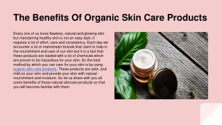 The Benefits Of Organic Skin Care Products