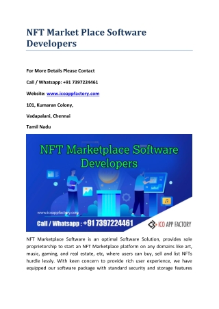 NFT Market Place software developers