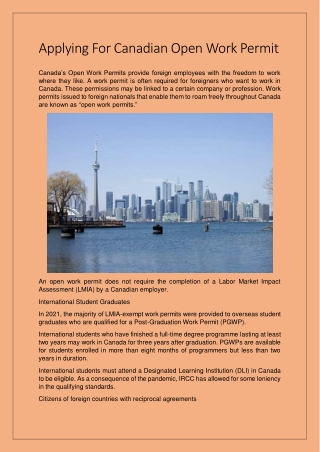 Applying For Canadian Open Work Permit
