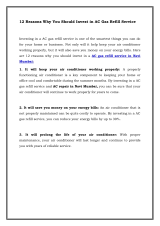 12 Reasons Why You Should Invest in AC Gas Refill Service