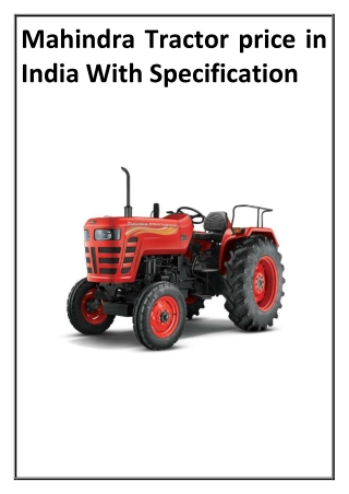 Mahindra Tractor price in India With Specification