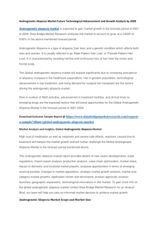 Androgenetic Alopecia Market Future Technological Advancement and Growth Analysis by 2028