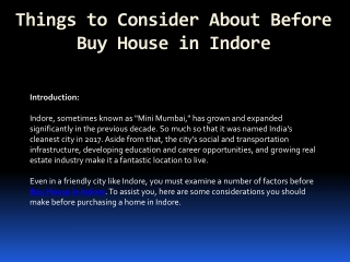 Things to Consider About Before Buy House in Indore