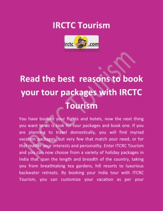 Read the best  reasons to book your tour packages with IRCTC Tourism