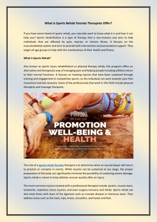 What is Sports Rehab Toronto Therapists Offer