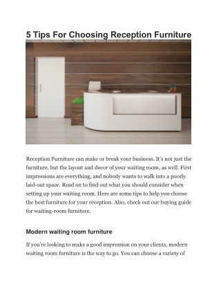 5 Tips For Choosing Reception Furniture
