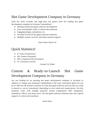 Slot Game Development Company in Germany | GammaStack