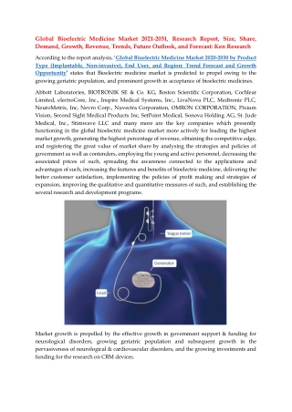 Global Bioelectric Medicine Market 2021-2031, Research Report, Size, Share