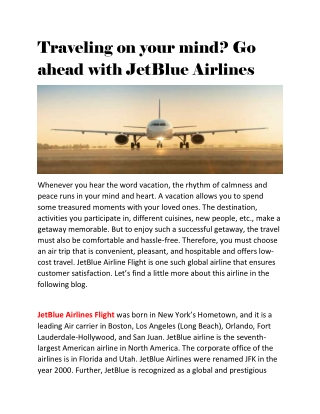 Traveling on your mind  Go ahead with JetBlue Airlines