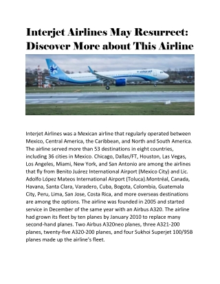 Interjet Airlines May Resurrect  Discover More about This Airline