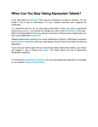 When Can You Stop Taking Alprazolam Tablets