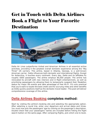Get in Touch with Delta Airlines Book a Flight to Your Favorite Destination