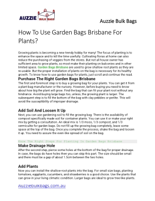 How To Use Garden Bags Brisbane For Plants