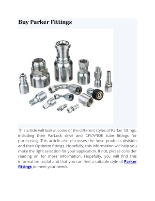 Buy Parker Fittings