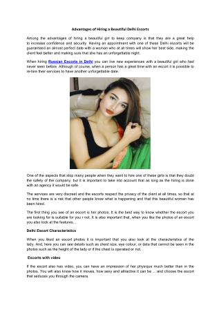 Advantages of Hiring a Beautiful Delhi Escorts