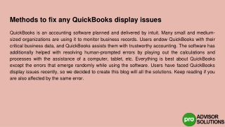 Ways to Fix Any QuickBooks Performance Problems (QuickBooks display issues)