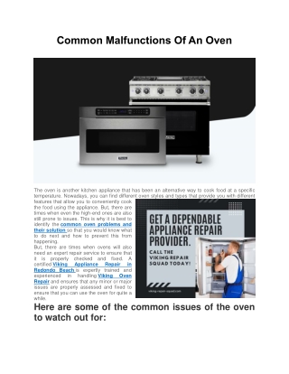 Common Malfunctions Of An Oven