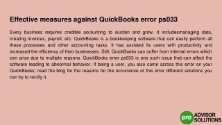 Take More Effective Remedies Against QuickBooks Error ps033