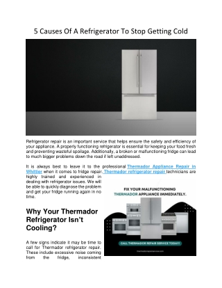 5 Causes Of A Refrigerator To Stop Getting Cold