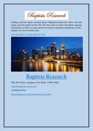 Sell Side Equity Research Report in USA Baptistaresearch.com