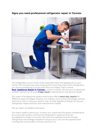 Signs you  need professional refrigerator repair in Toronto