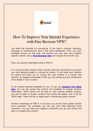 How To Improve Your Internet Experience with Free Browser VPN